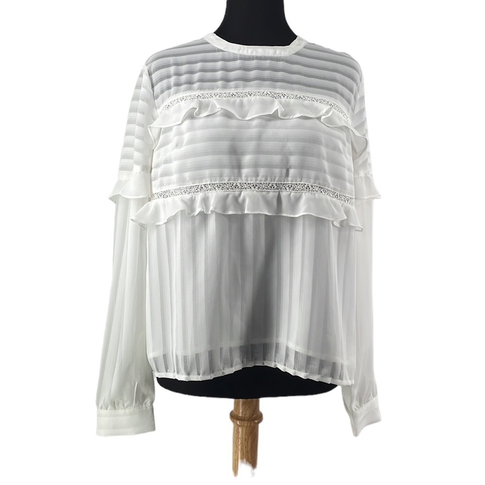 Heartloom white blouse ruffles peasant Victorian boho top career revolve sz M